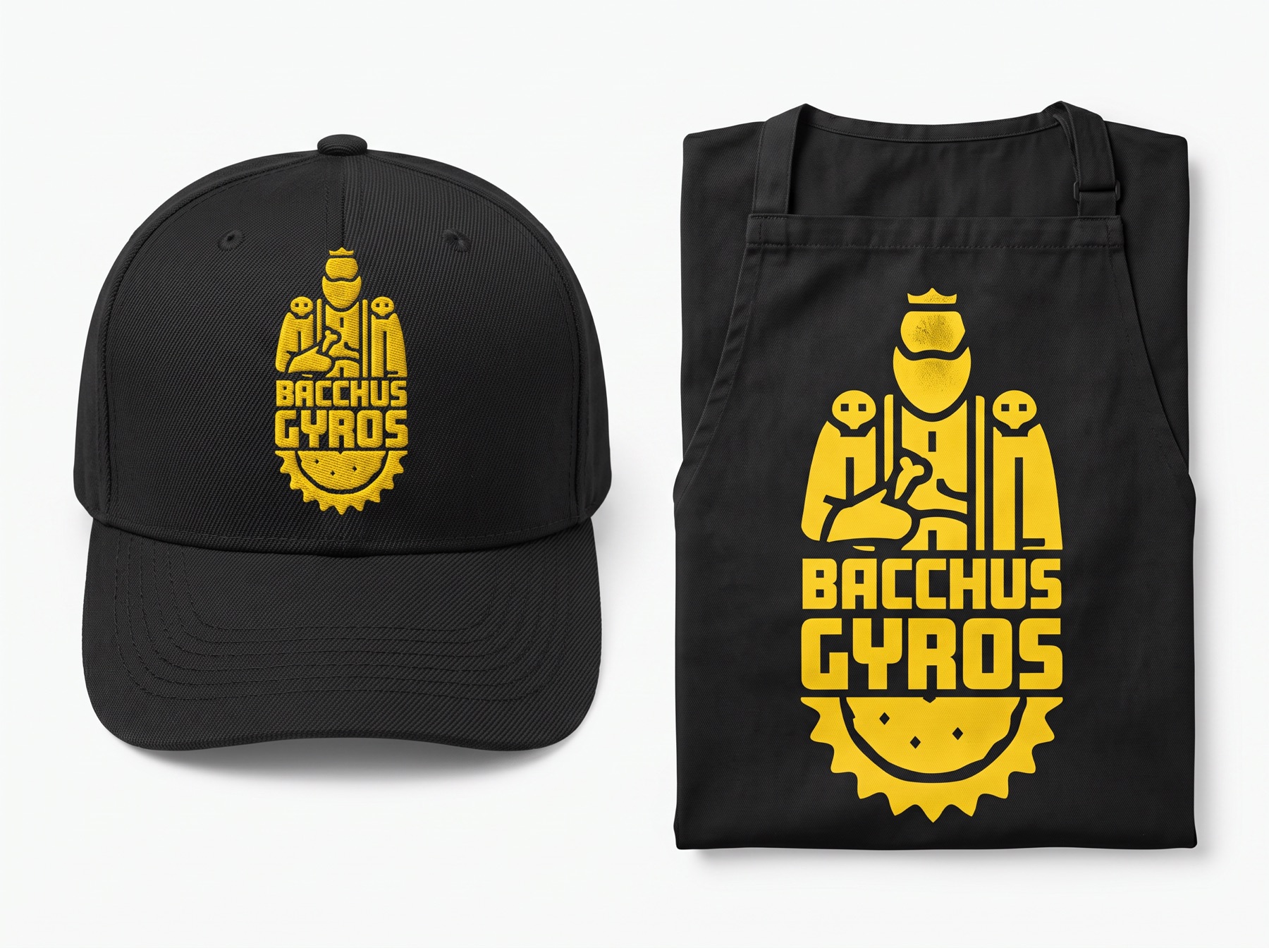 Casquette et tablier noirs floqués du logo jaune