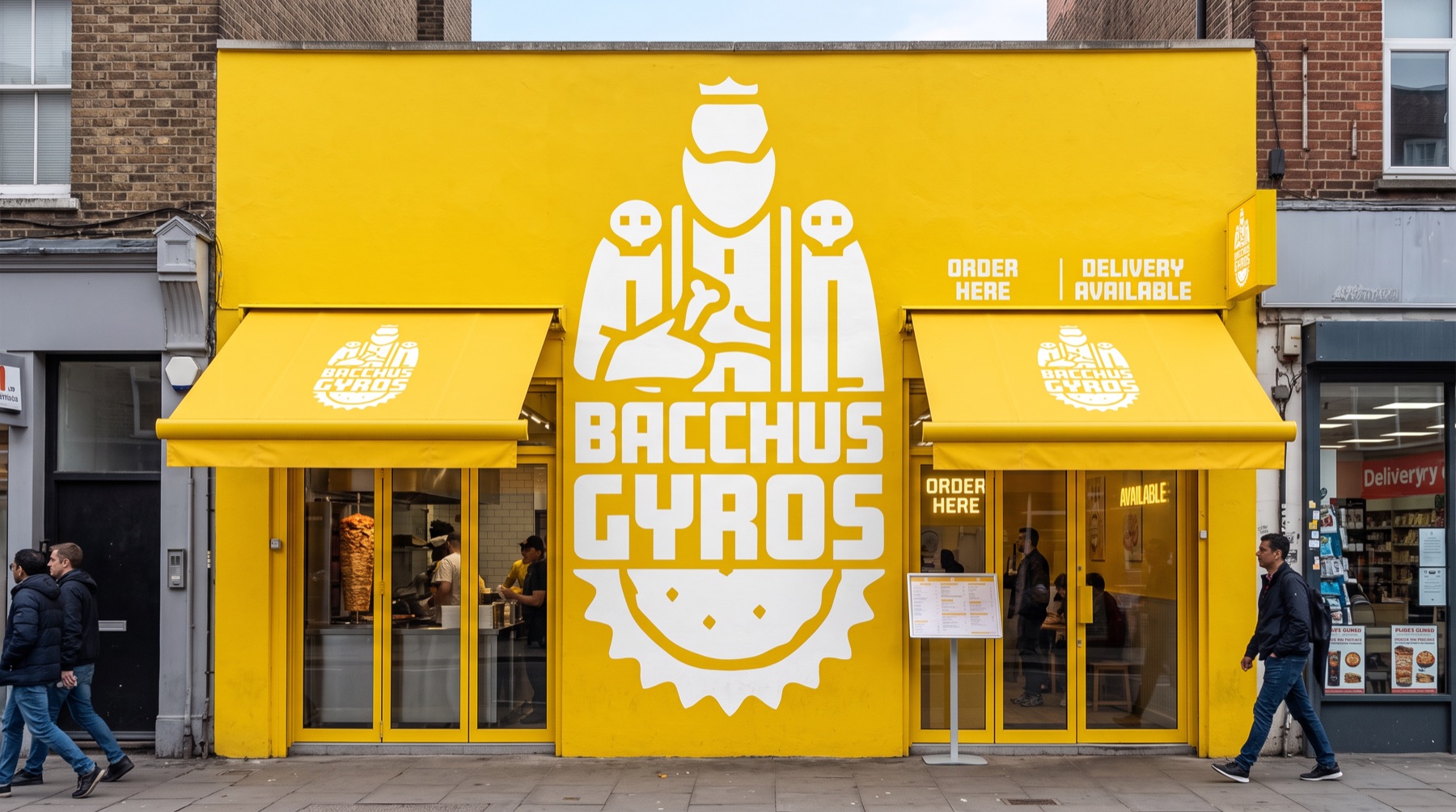 Devanture jaune Bacchus Gyros à Paris